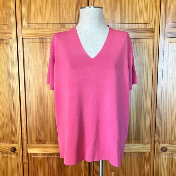 NWT CJ Banks 3X Bubblegum Pink Ribbed V-Neck Tshirt Casual Plus Size - Picture 3 of 8